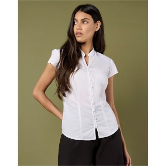 Ladies' Continental Blouse Mandarin Collar Cap Sleeve