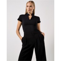 Ladies' Corporate Short Sleeve V-Neck Mandarin Collar Top