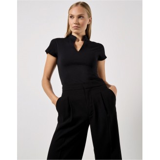 Ladies' Corporate Short Sleeve V-Neck Mandarin Collar Top