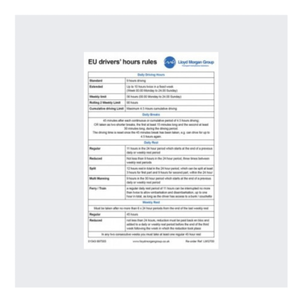 EU Drivers' Hours Rules Sticker