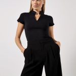 Regular Fit Short Sleeve Mandarin Colar Top